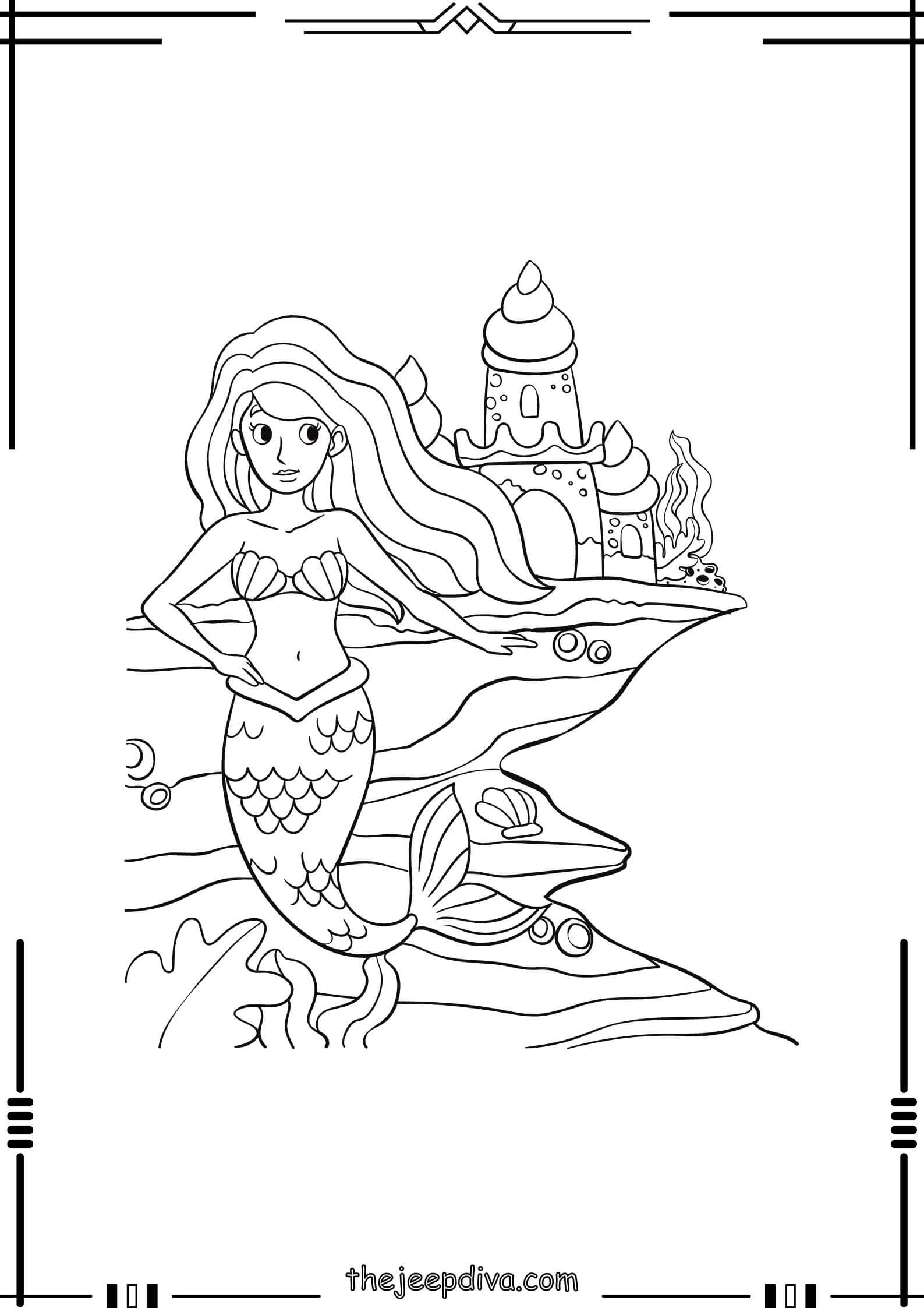 Mermaid Colouring Pages - Easy-13