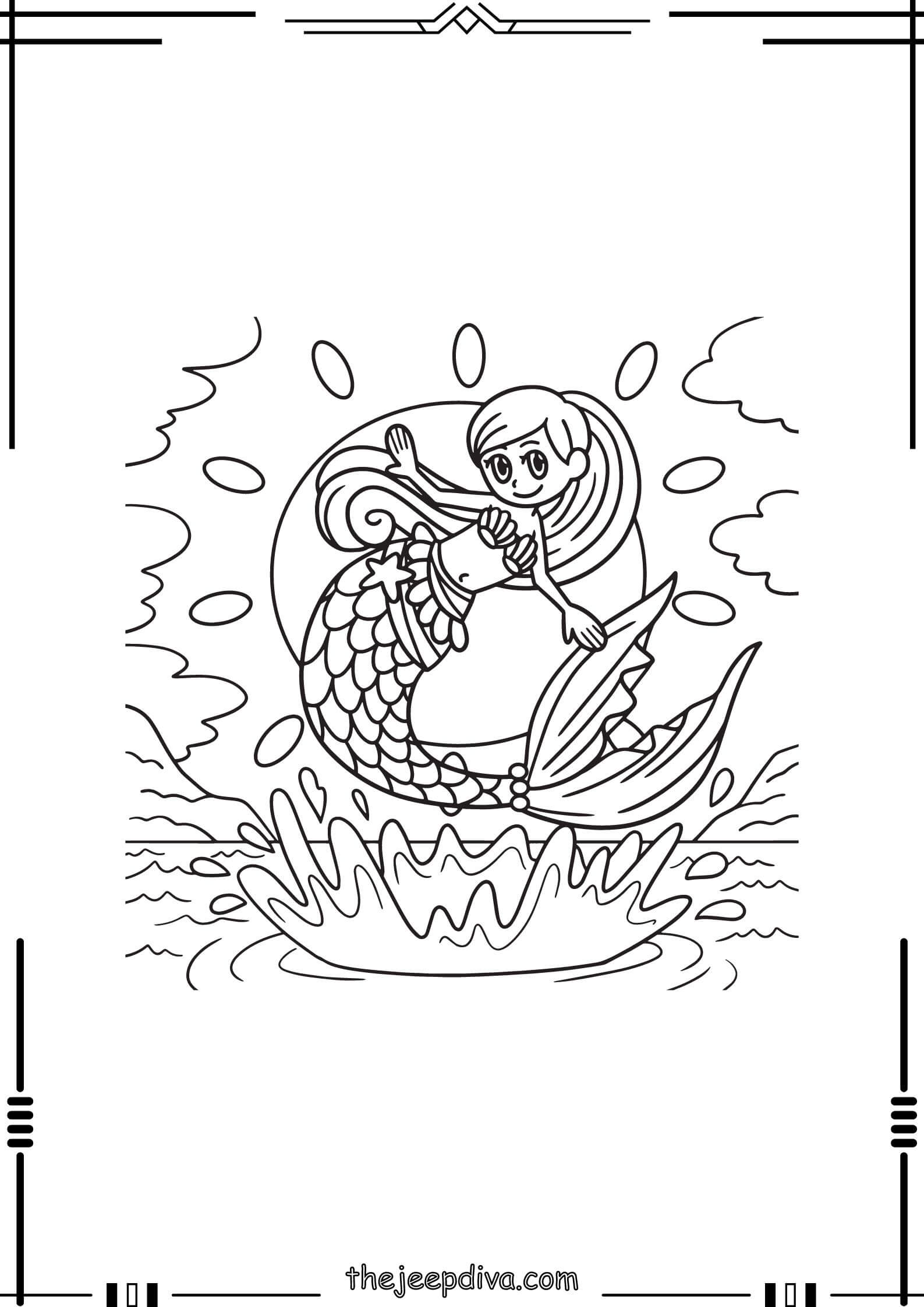 Mermaid Colouring Pages - Easy-16