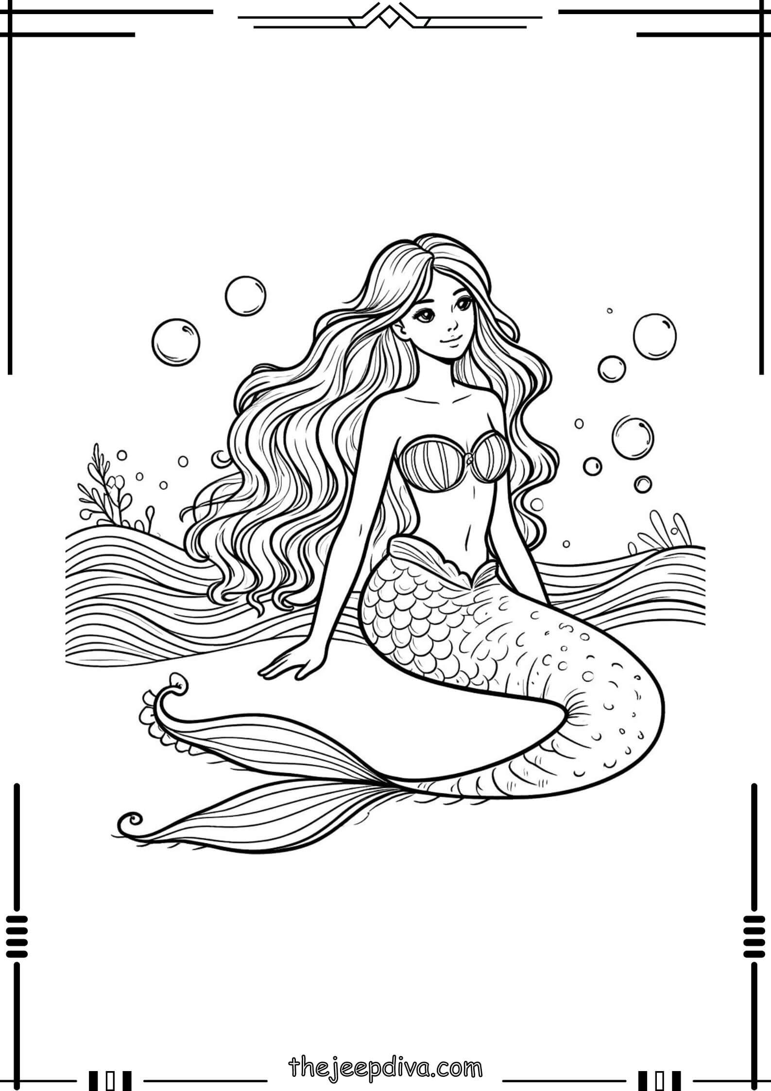 Mermaid Colouring Pages - Medium-1