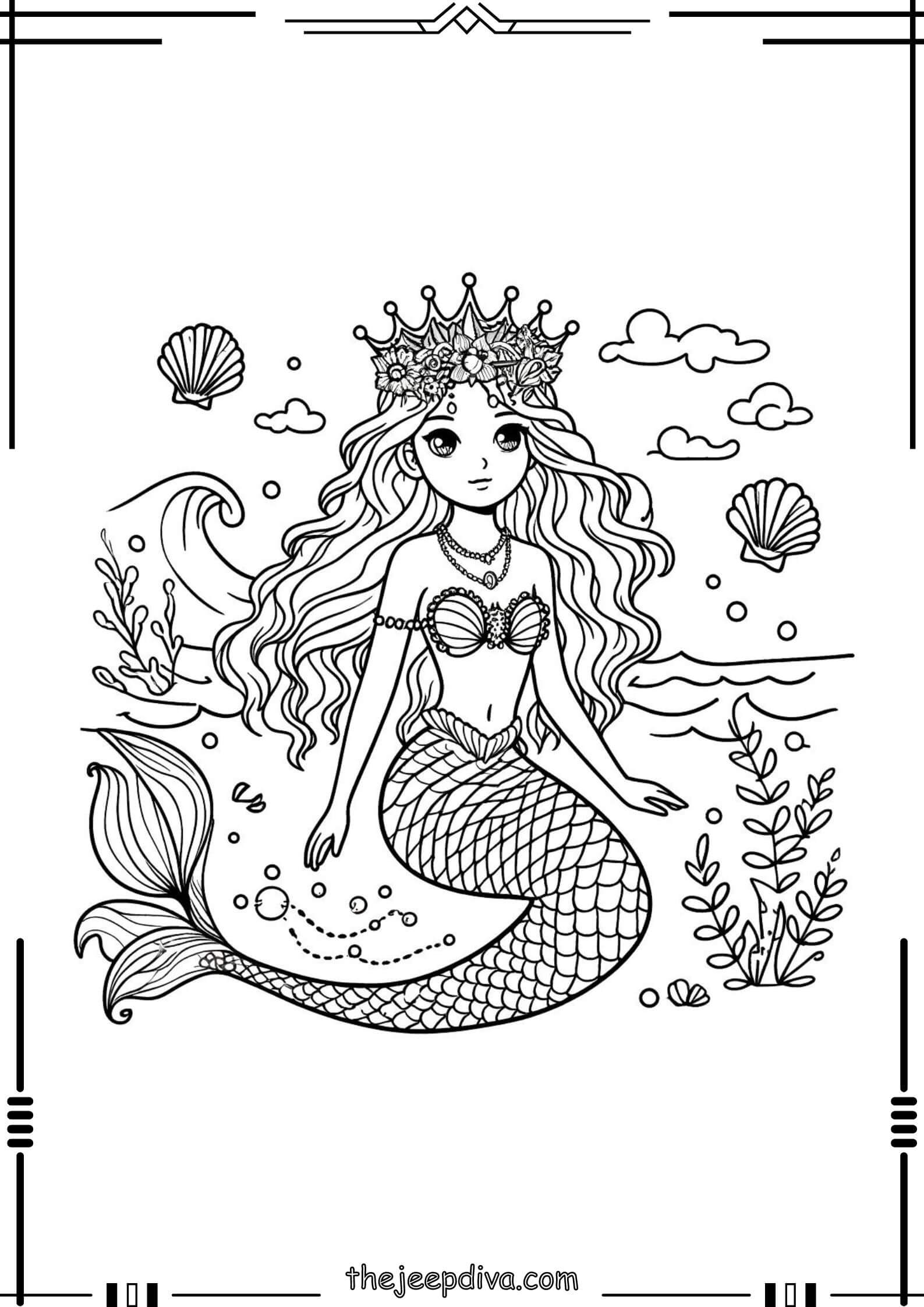 Mermaid Colouring Pages - Medium-2