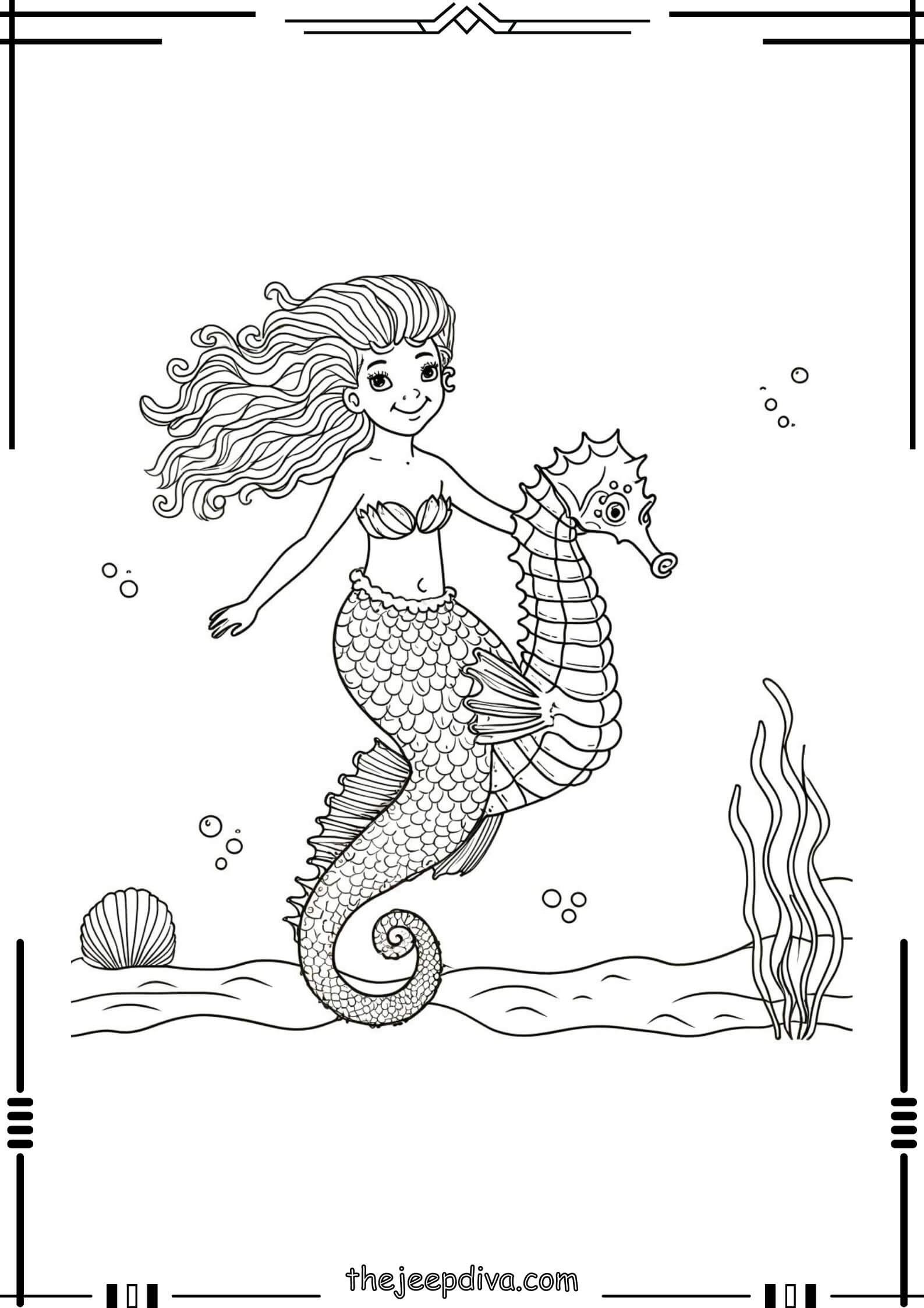 Mermaid Colouring Pages - Medium-3