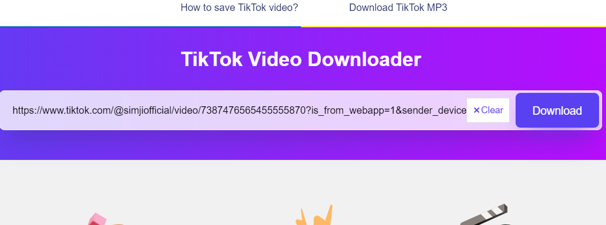 Paste the copied TikTok video link into the provided box