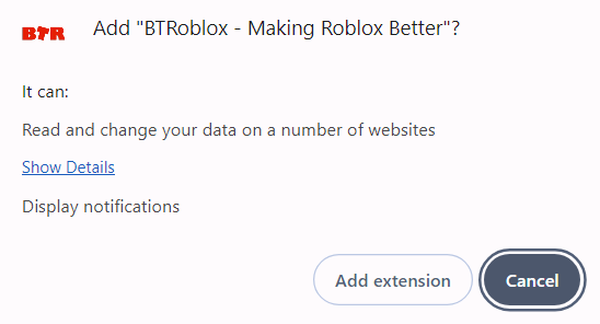 Pop up to install BTRoblox