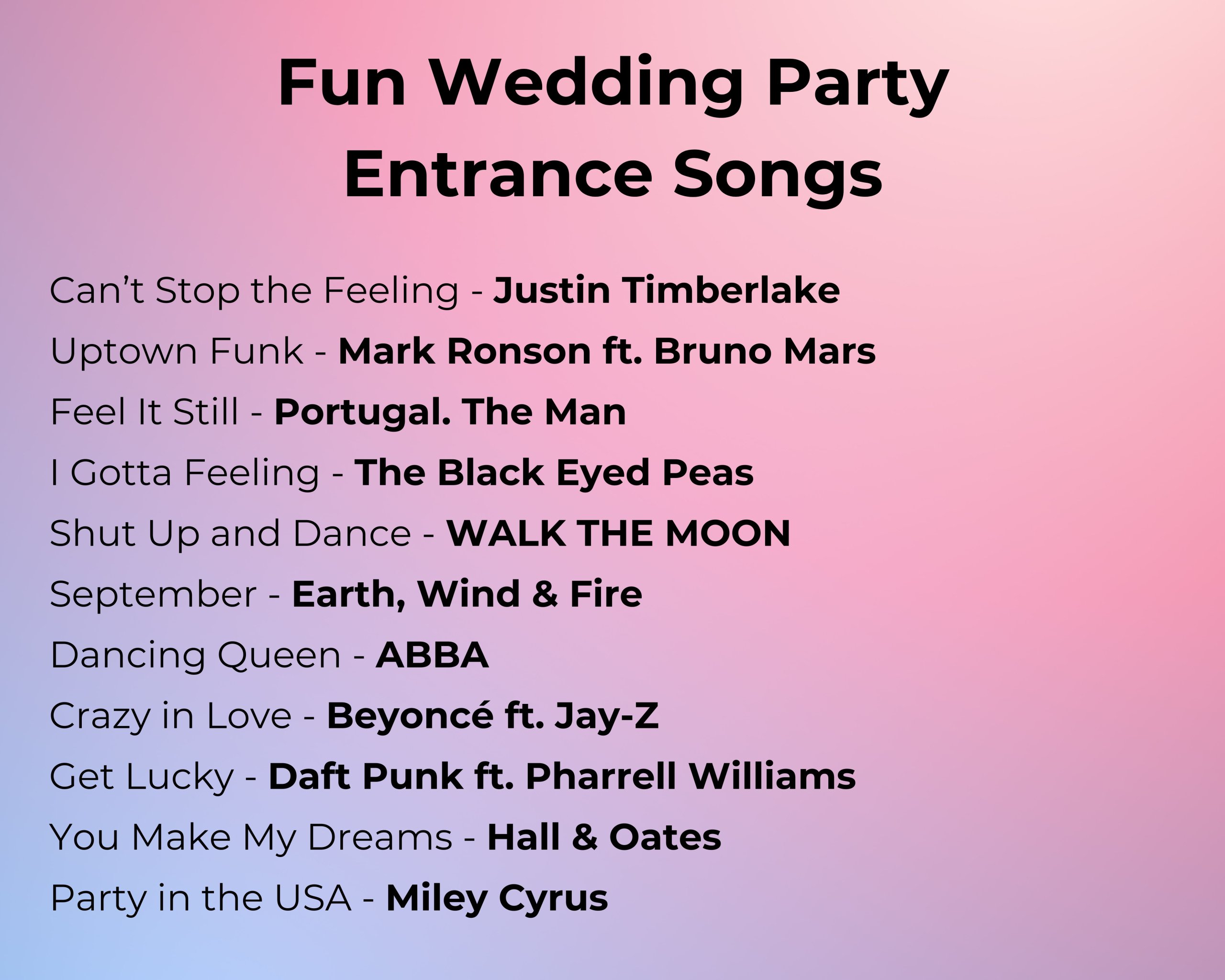 Fun Wedding Party Entrance Songs