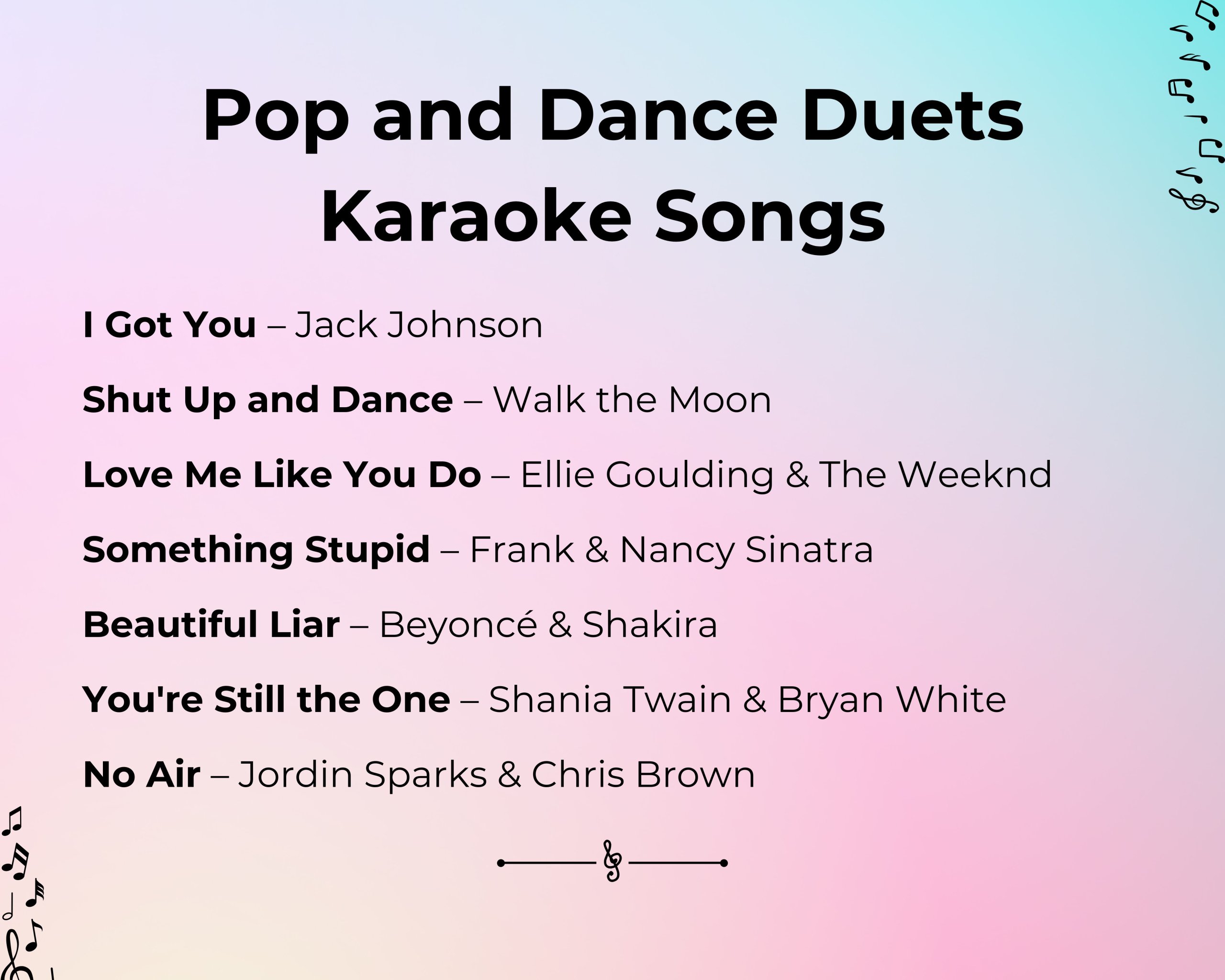 Pop and Dance Duets Karaoke Songs For Couples