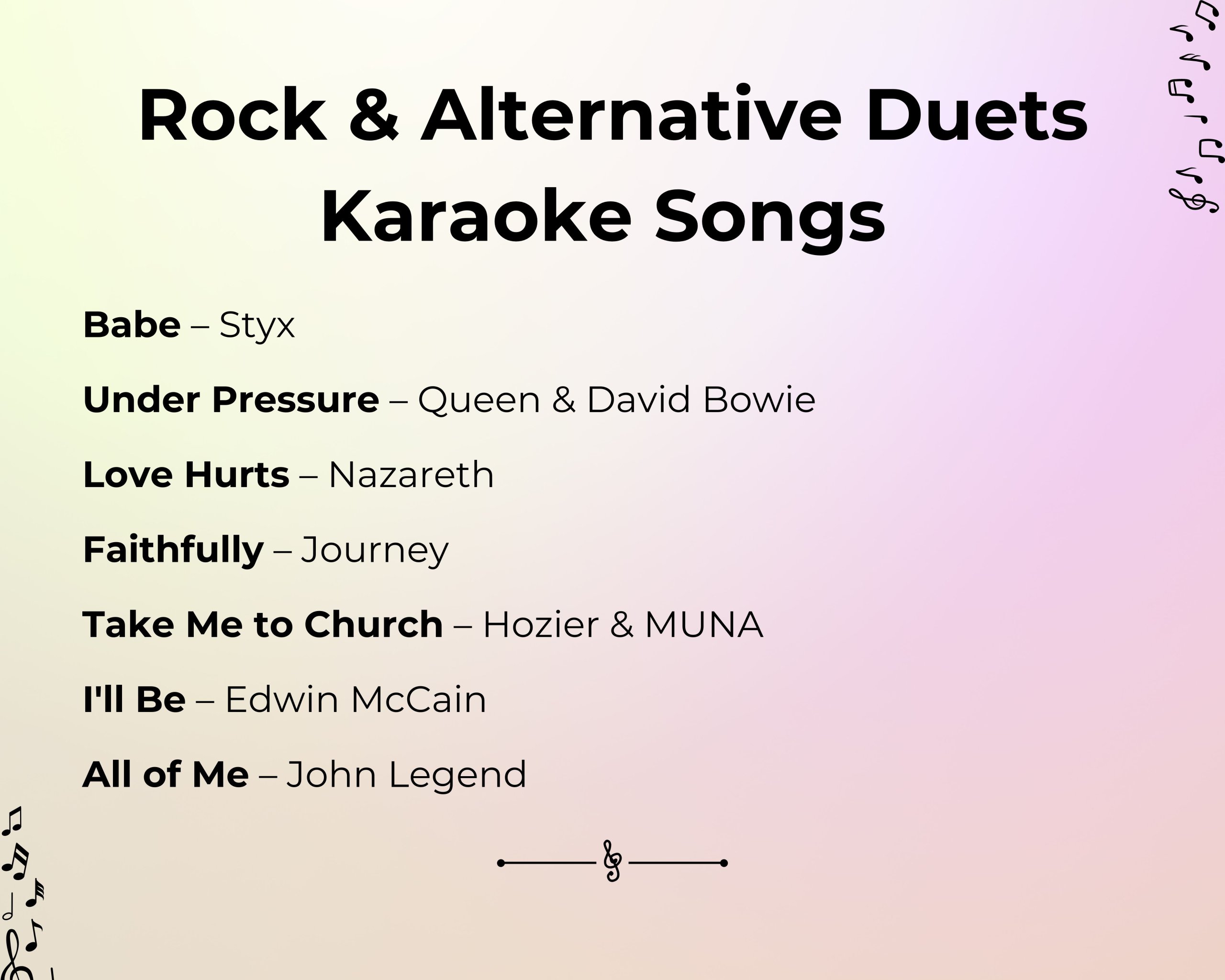 Rock & Alternative Duets Karaoke Songs For Couples