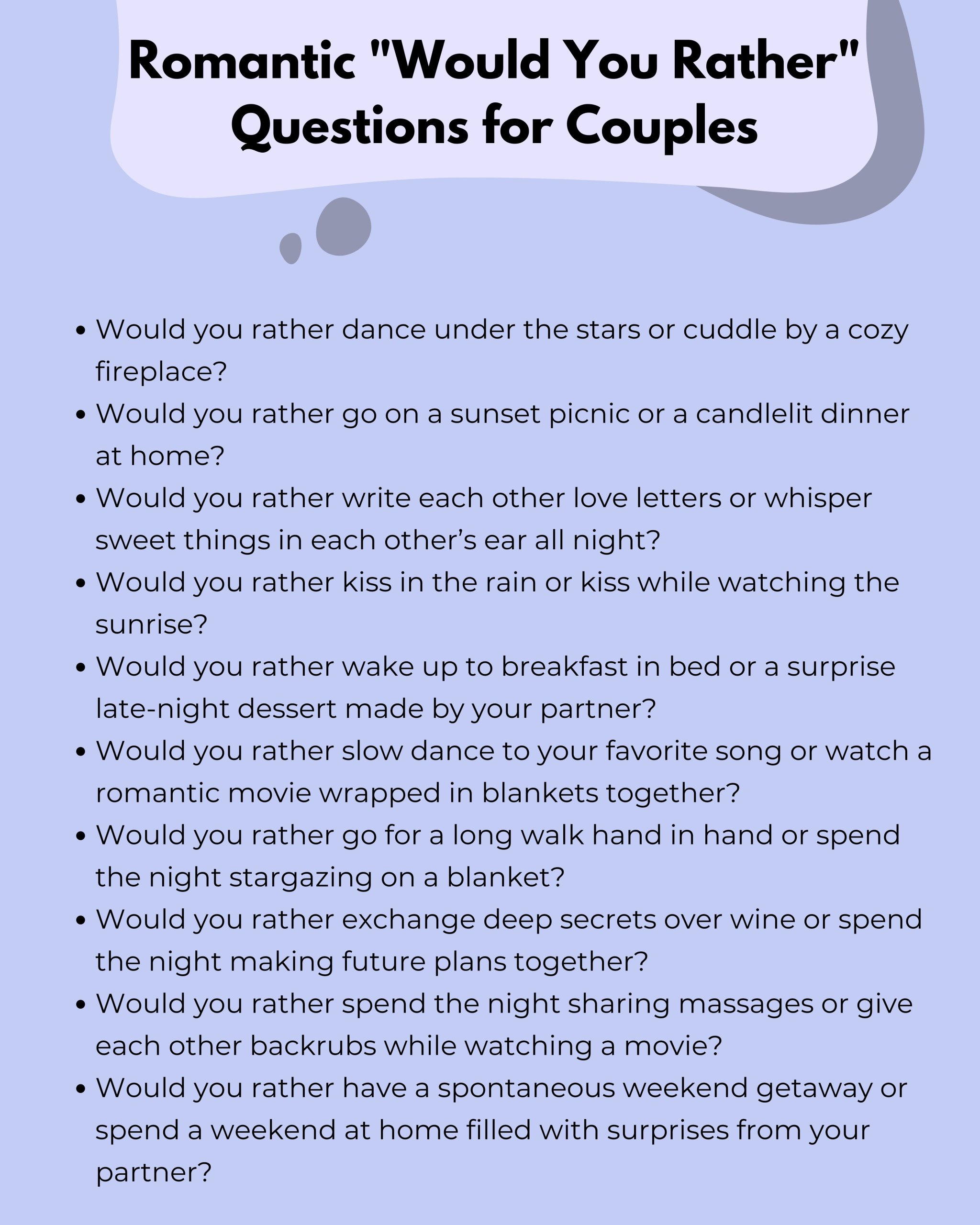 Romantic Would You Rather Questions for Couples