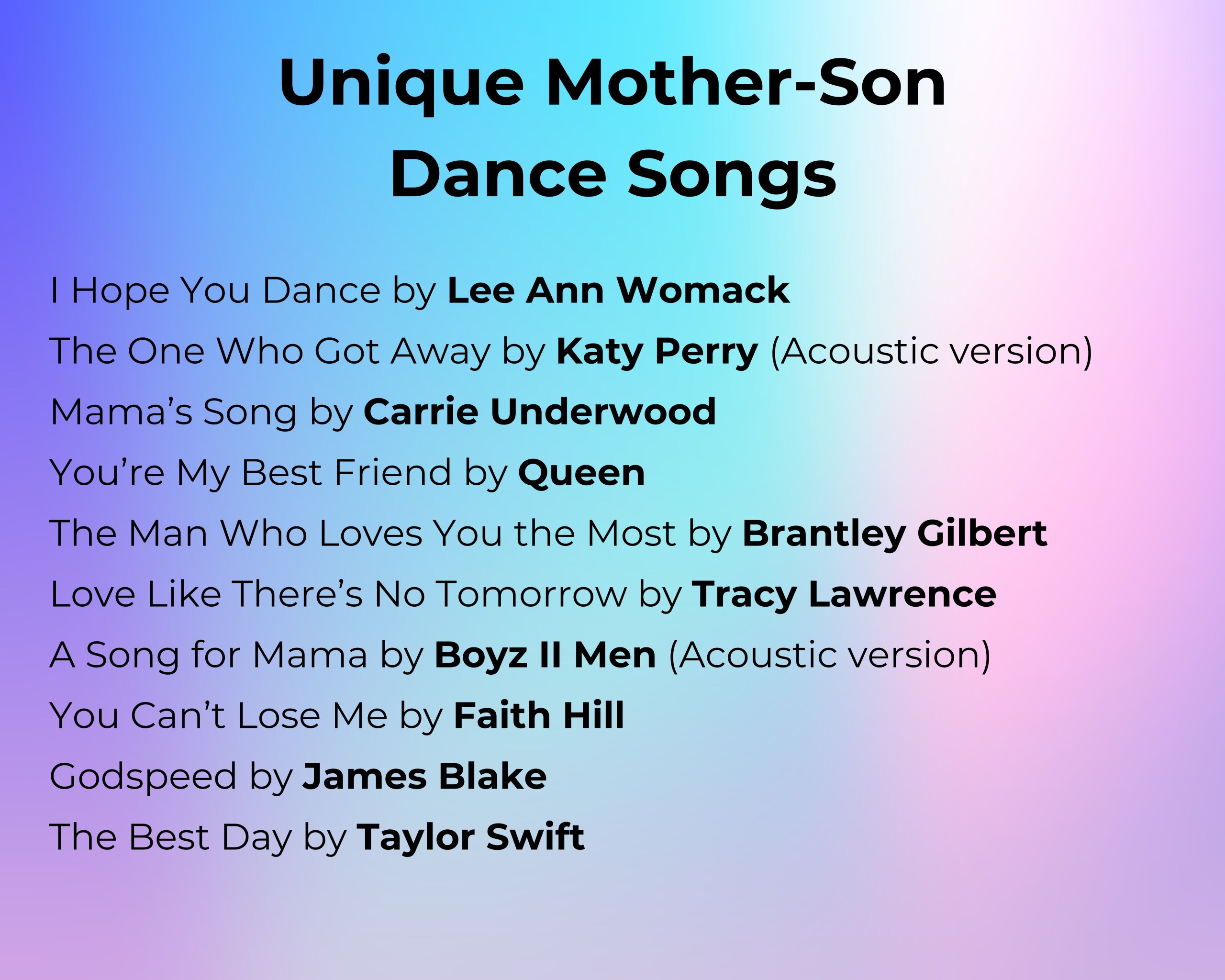 Unique Mother-Son Dance Songs