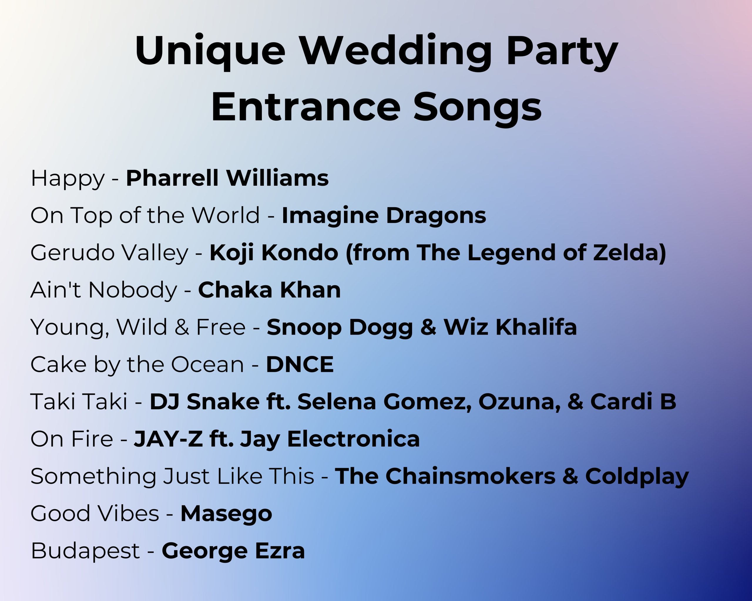 Unique Wedding Party Entrance Songs